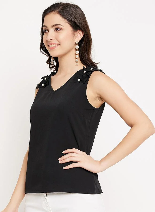 WineRed بلوزة بلا أكمام بتفاصيل كشكشة